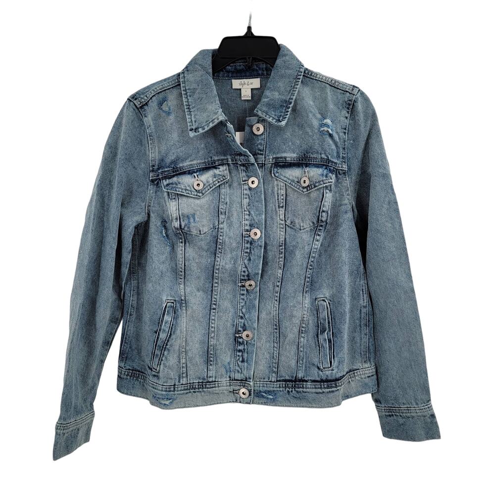 Style & Co NEW Duchess Destroyed Denim Jean Jacket Large pockets button up